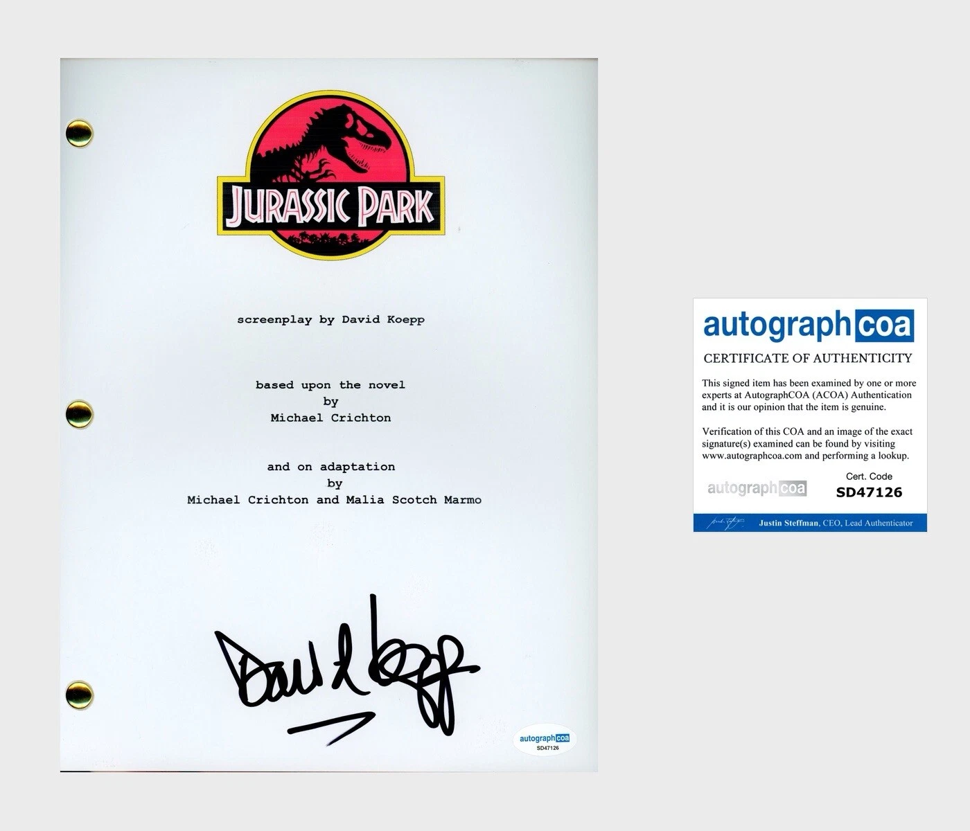 David Koepp ‘Jurassic Park’ Writer Signed Full Movie Script Screenplay ACOA