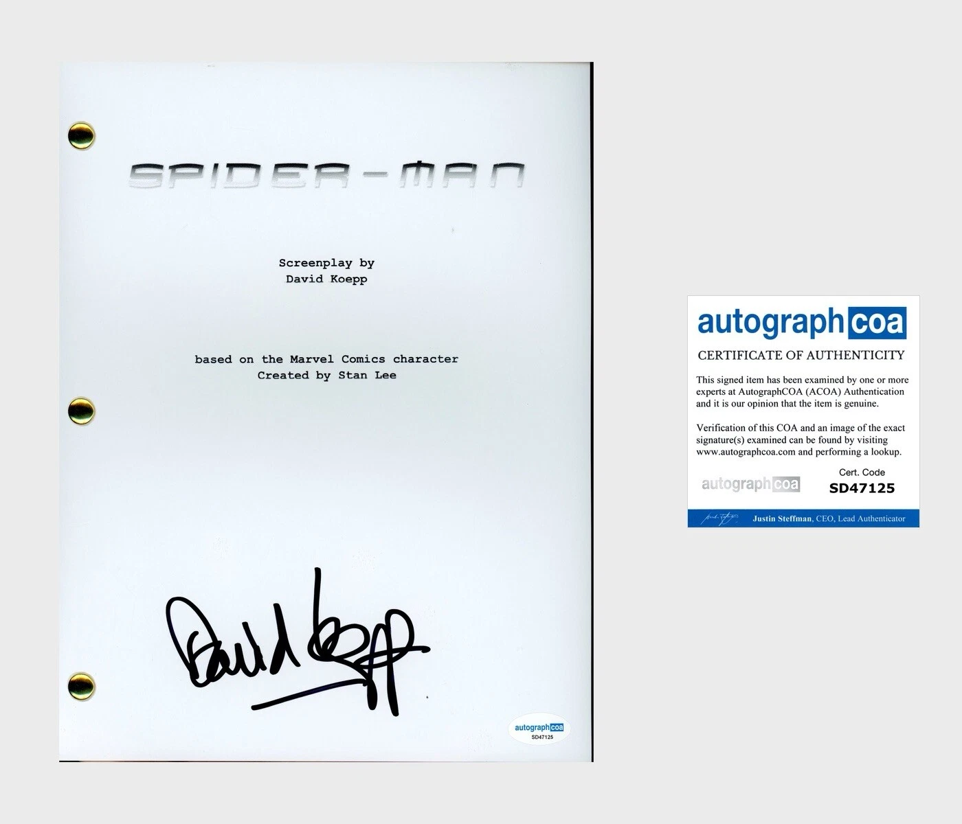 David Koepp ‘Spider-Man’ Writer Signed Full Movie Script Screenplay ACOA