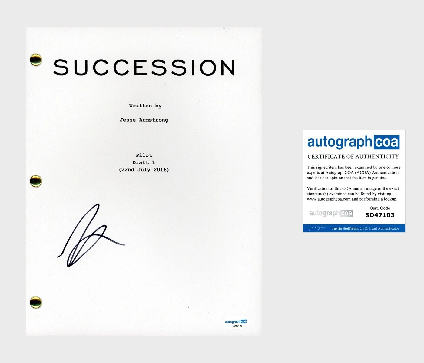 Nicholas Braun ‘Succession’ Signed Full Pilot Script ‘Cousin Greg’ ACOA