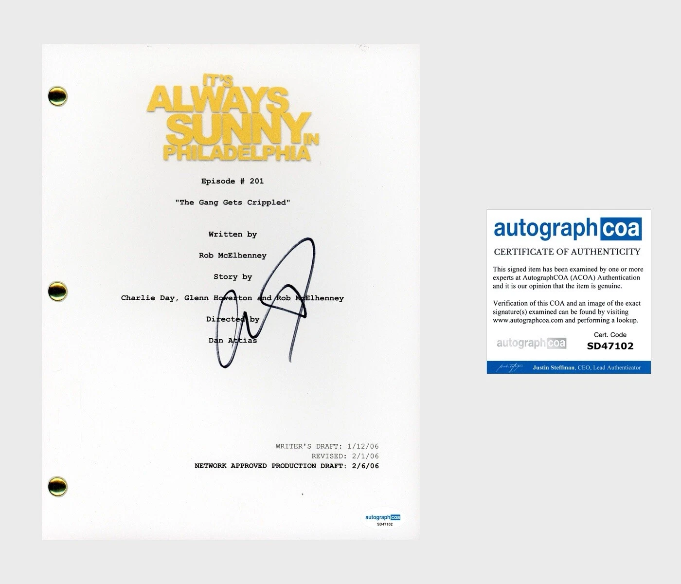 Charlie Day ‘It's Always Sunny in Philadelphia’ Signed Full Episode Script ACOA