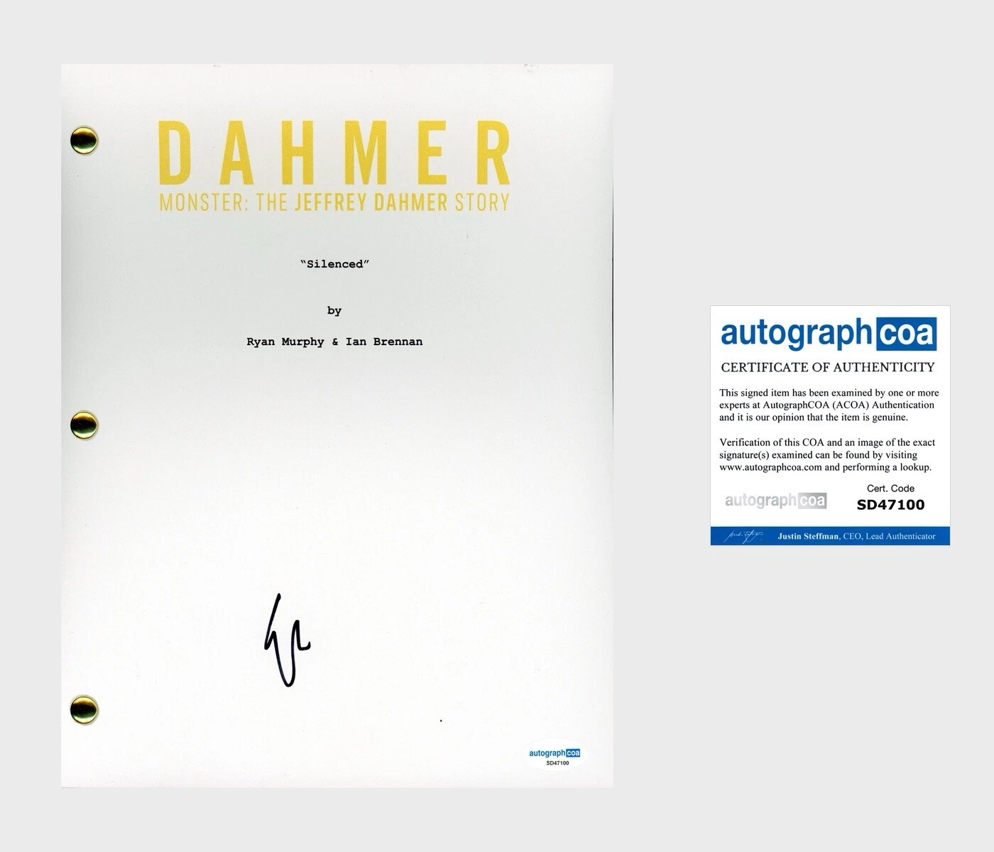 Evan Peters ‘Monsters’ Signed Full Episode Script ‘Jeffrey Dahmer’ ACOA