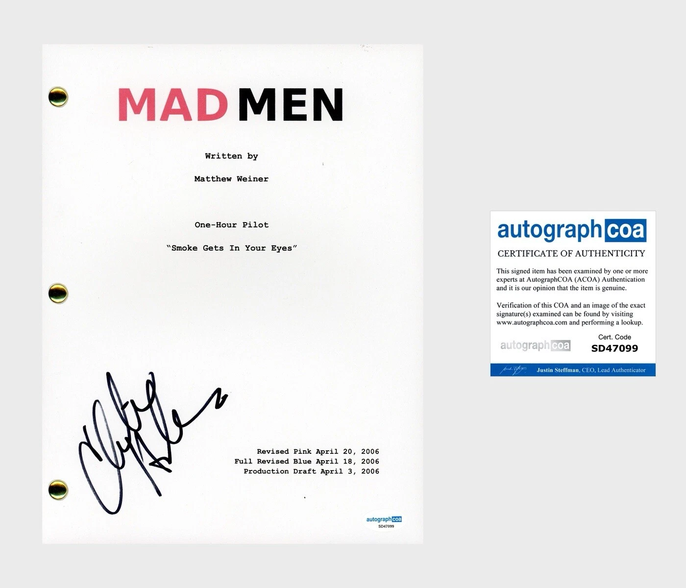 Christina Hendricks ‘Mad Men’ Signed Full Pilot Episode Script Screenplay ACOA