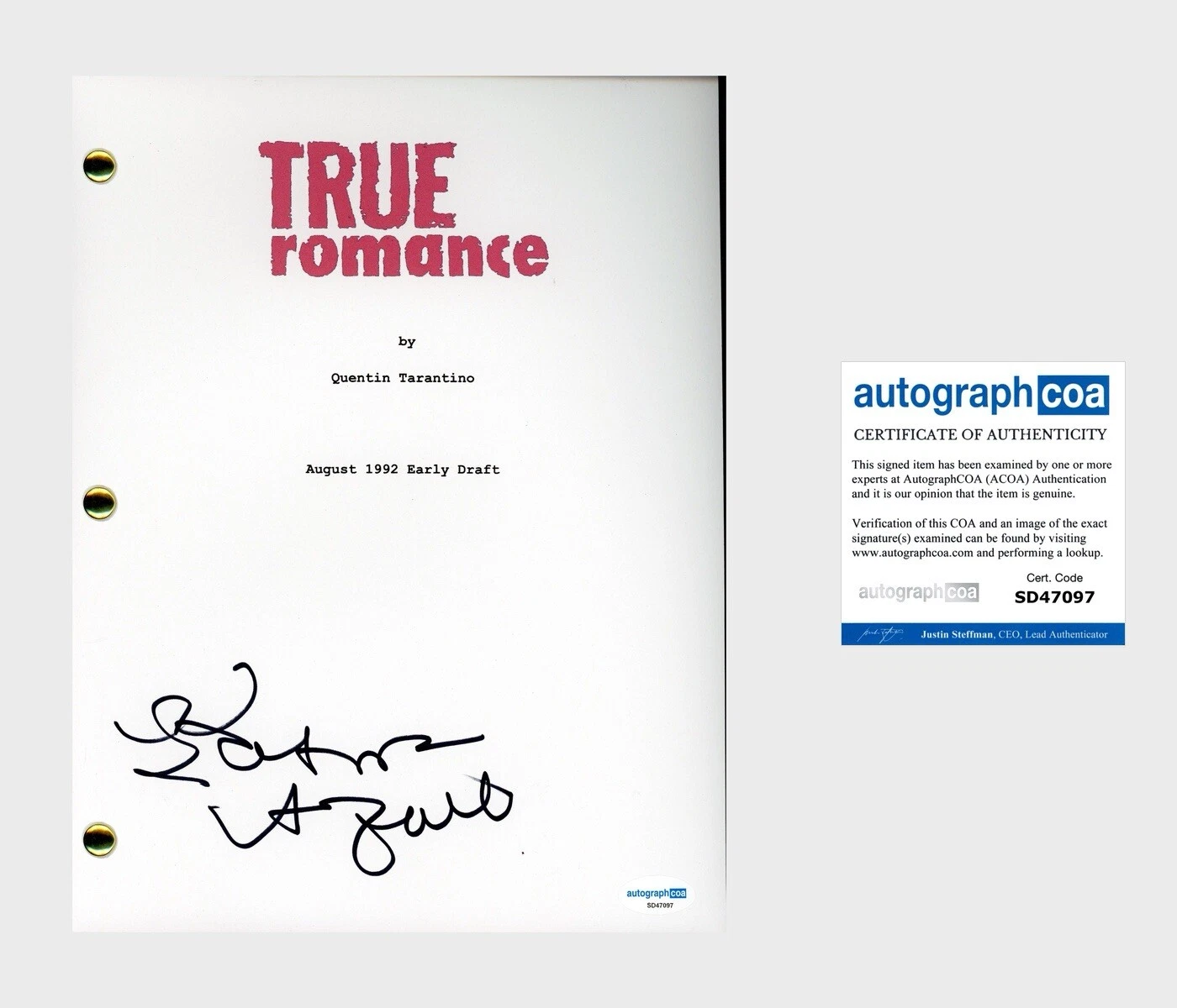 Patricia Arquette ‘True Romance’ Signed Full Movie Script Screenplay ACOA