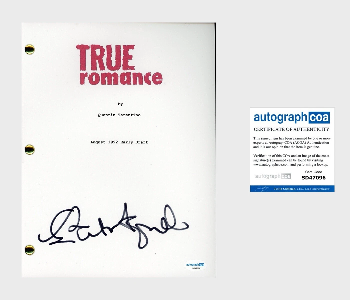 Patricia Arquette ‘True Romance’ Signed Full Movie Script Screenplay ACOA