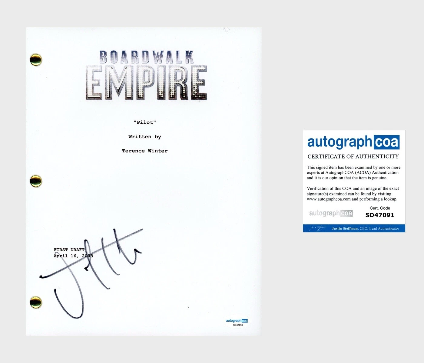 Jack Huston ‘Boardwalk Empire’ Signed Full Pilot Episode Script Screenplay ACOA
