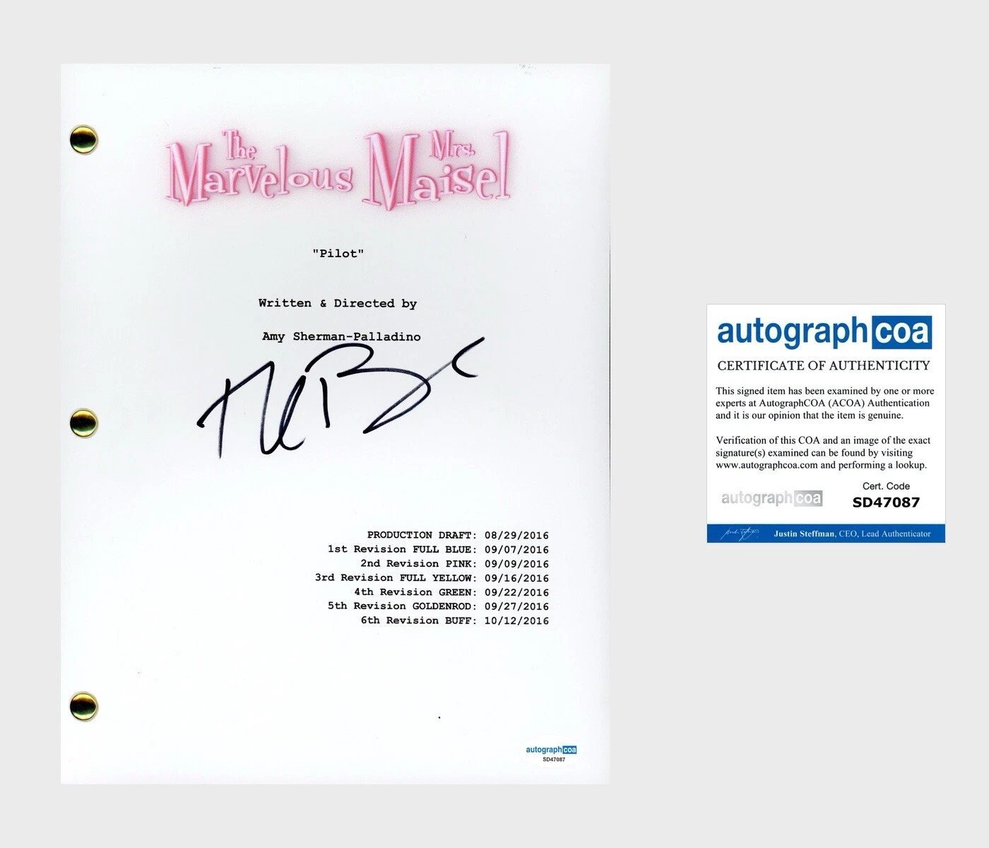 Rachel Brosnahan ‘The Marvelous Mrs. Maisel’ Signed Full Pilot Script ACOA