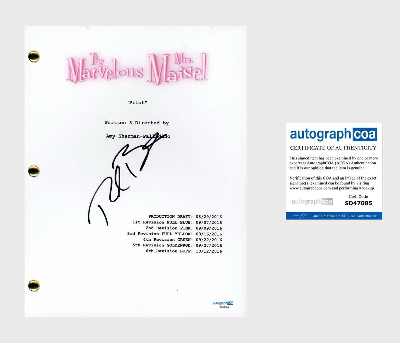 Rachel Brosnahan ‘The Marvelous Mrs. Maisel’ Signed Full Pilot Script ACOA