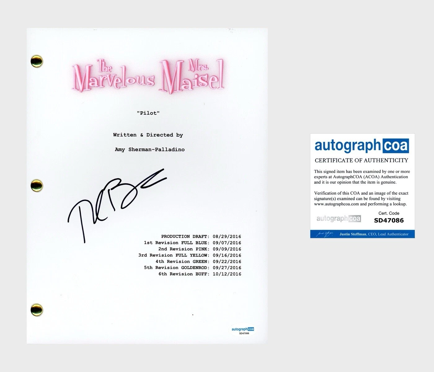 Rachel Brosnahan ‘The Marvelous Mrs. Maisel’ Signed Full Pilot Script ACOA