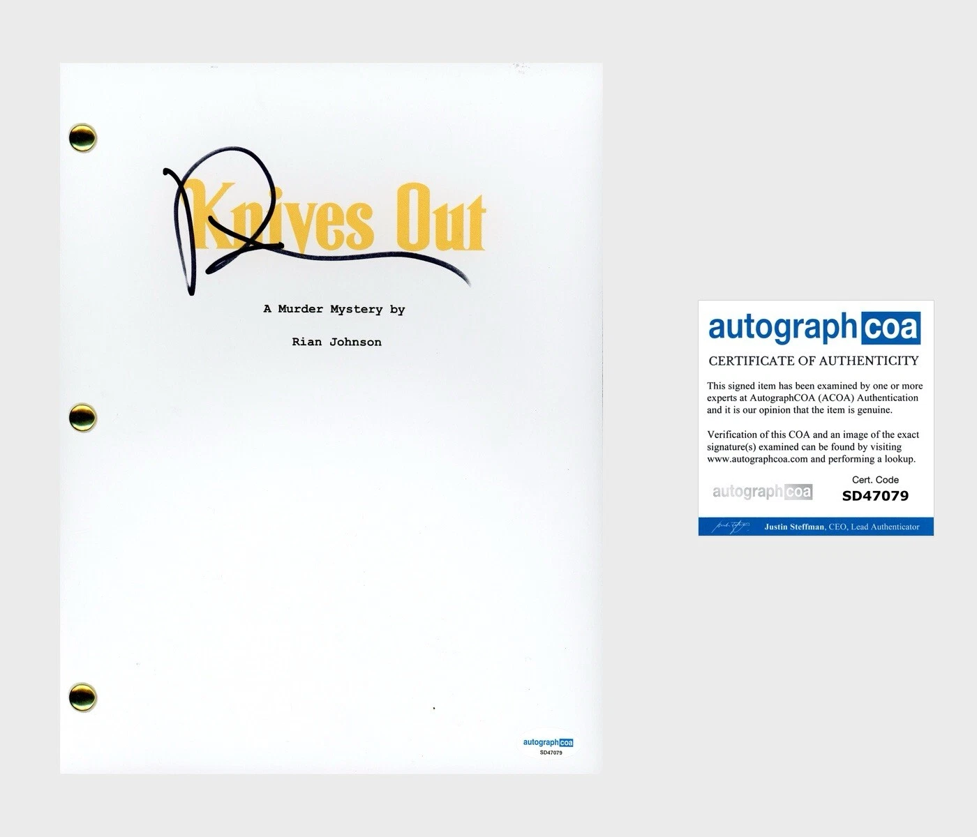 Ram Bergman ‘Knives Out’ Signed Full Movie Script Screenplay Producer ACOA