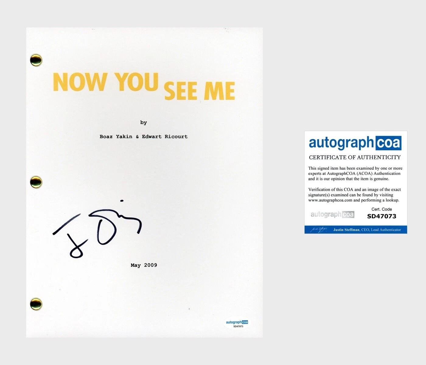 Jesse Eisenberg ‘Now You See Me’ Signed Full Movie Script Screenplay ACOA