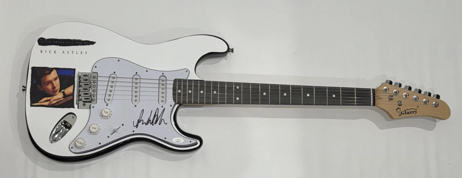 RICK ASTLEY SIGNED CUSTOM NEVER GONNA GIVE YOU UP ELECTRIC GUITAR PROOF JSA COA