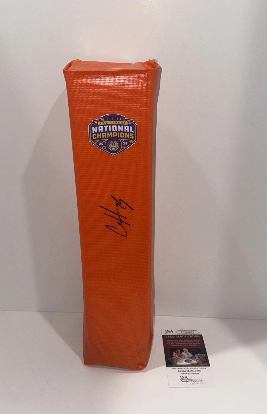 CLYDE EDWARDS-HELAIRE SIGNED PYLON LSU TIGERS 2019 NATIONAL CHAMPIONS JSA COA
