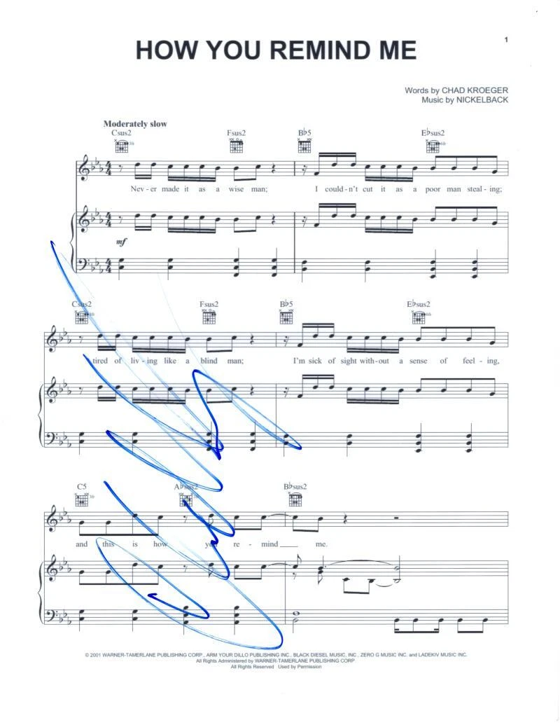 Chad Kroeger Nickelback Signed Autograph How You Remind Me Sheet Music