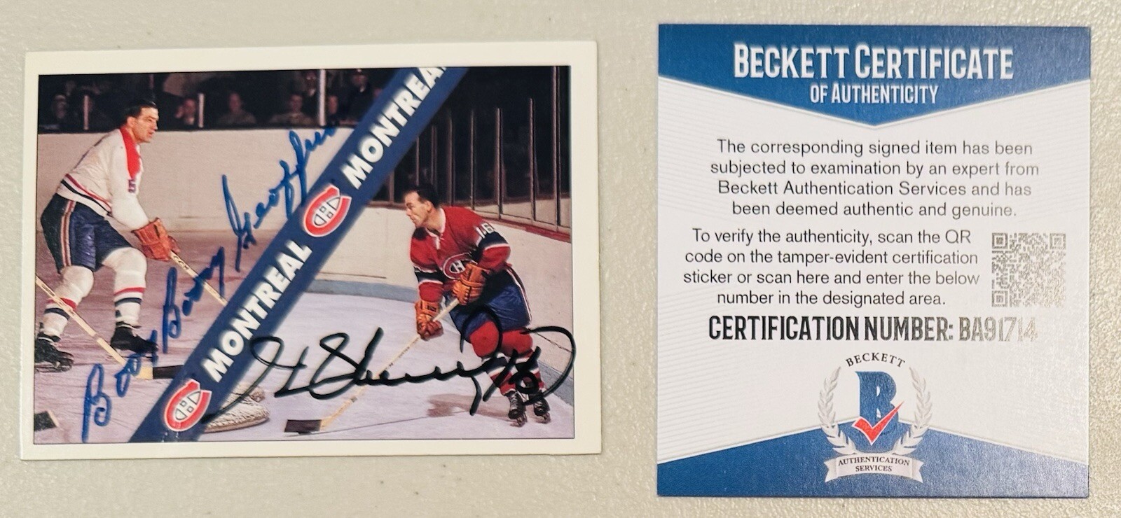 Bernie Geoffrion Henri Richard Signed 1991-92 Ultimate Original 6 #1 BAS Beckett