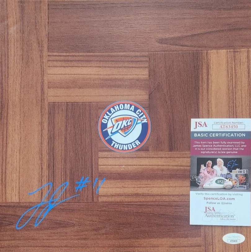ISAIAH JOE SIGNED FLOORBOARD W/ JSA COA #AT63450 OKC OKLAHOMA CITY THUNDER COLLECTIBLE MEMORABILIA