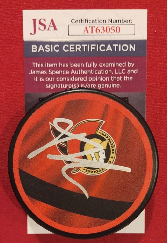 Brady Tkachuk Signed Reverse Retro Puck w/ JSA COA #AT63050 Ottawa Senators