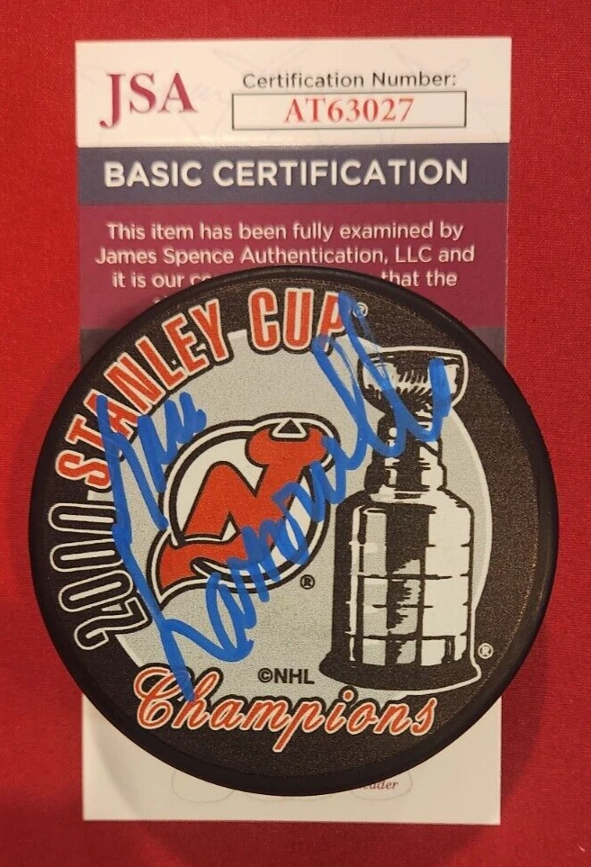 Lou Lamoriello Signed 2000 Stanley Cup Champions Puck w/ JSA COA NJ Devils 3