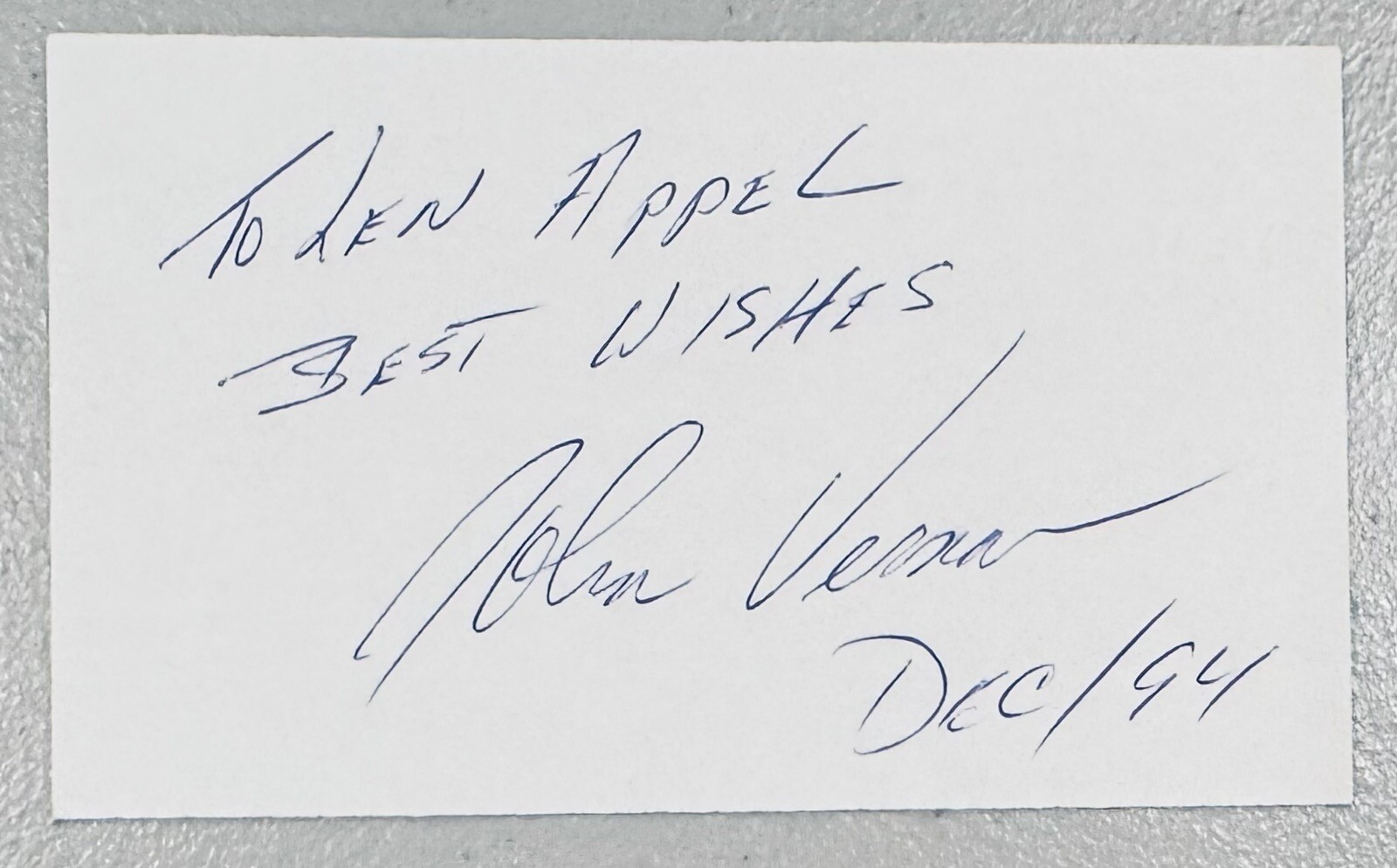 John Vernon Signed Autographed 3x5 Card BAS Beckett Cert Animal House