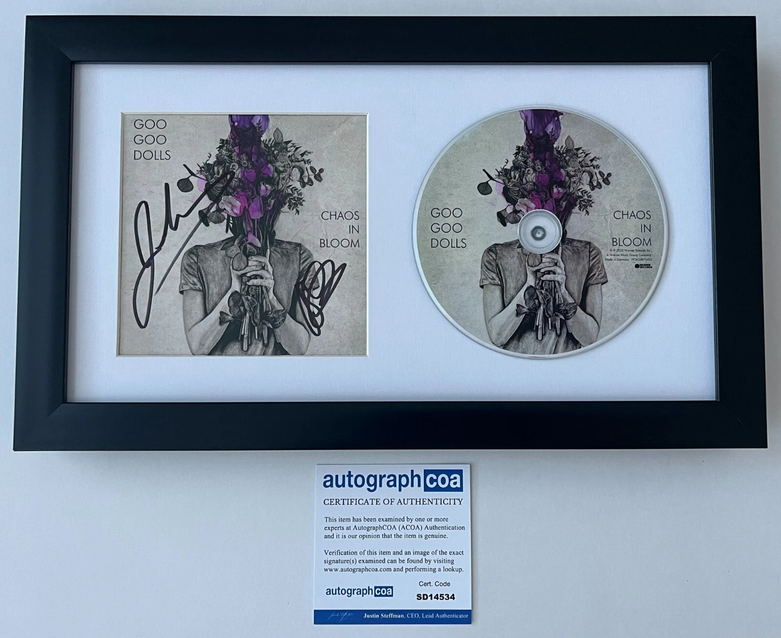 GOO GOO DOLLS SIGNED CHAOS IN BLOOM FRAMED & MATTED CD w/ AUTOGRAPH ACOA COA