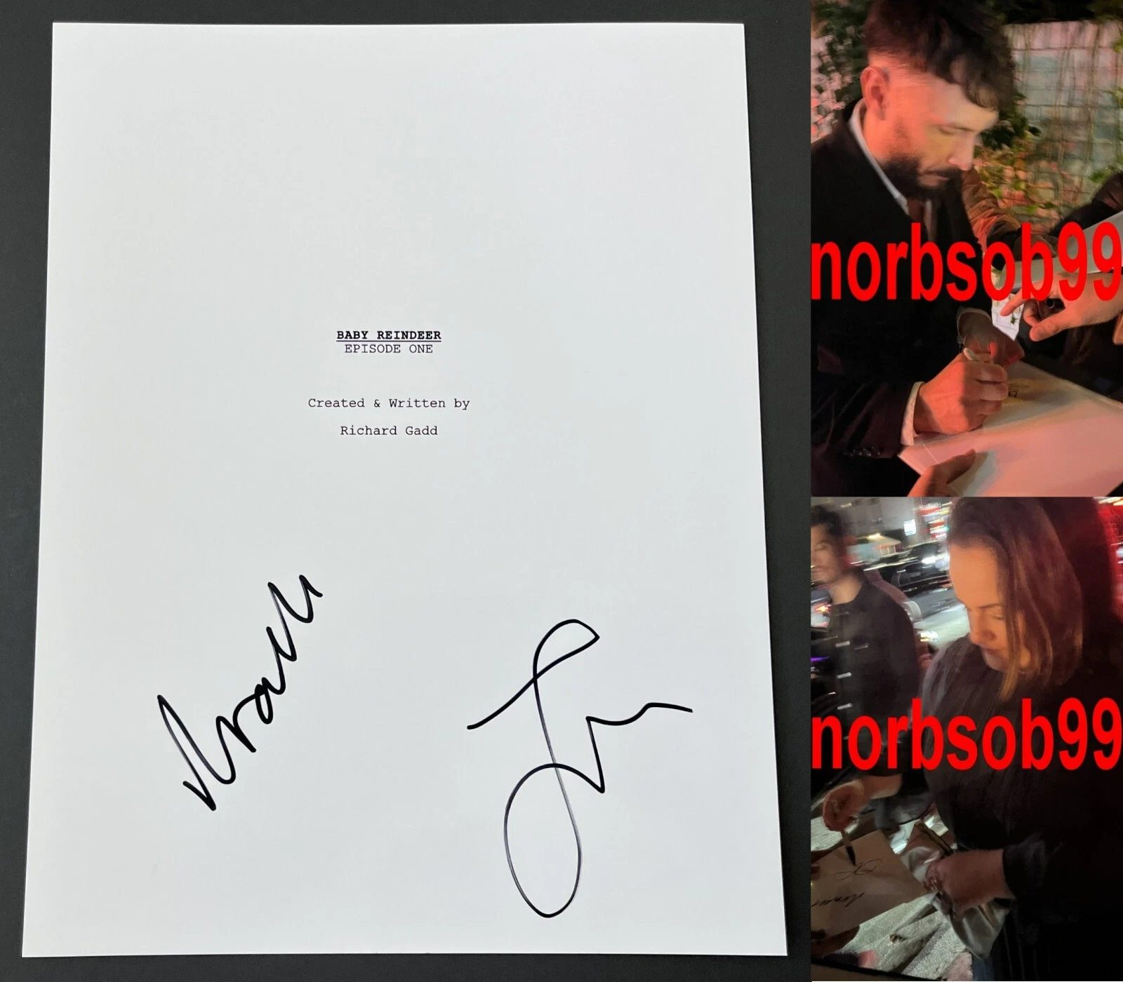 RICHARD GADD & JESSICA GUNNING SIGNED BABY REINDEER PILOT SCRIPT w/PROOF & COA