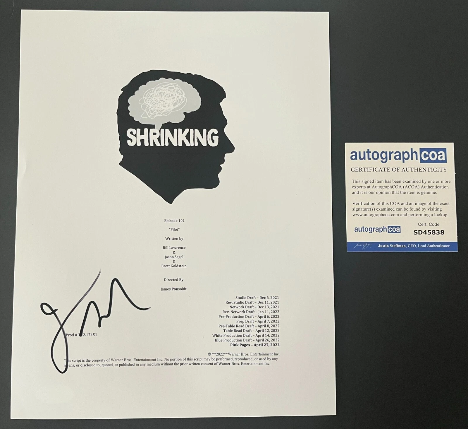 JASON SEGAL SIGNED SHRINKING FULL PILOT SCRIPT w/EXACT PROOF & AUTOGRAPH COA