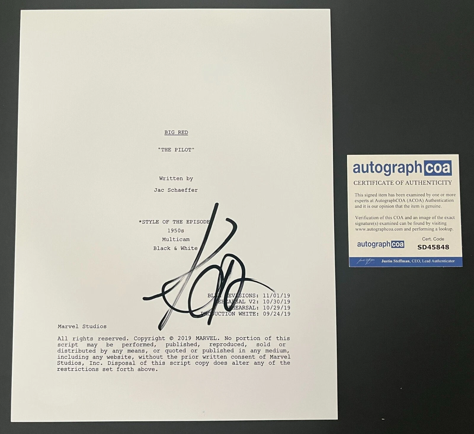 KATHRYN HAHN SIGNED WANDAVISION FULL PILOT SCRIPT w/PROOF & AUTOGRAPH COA ACOA