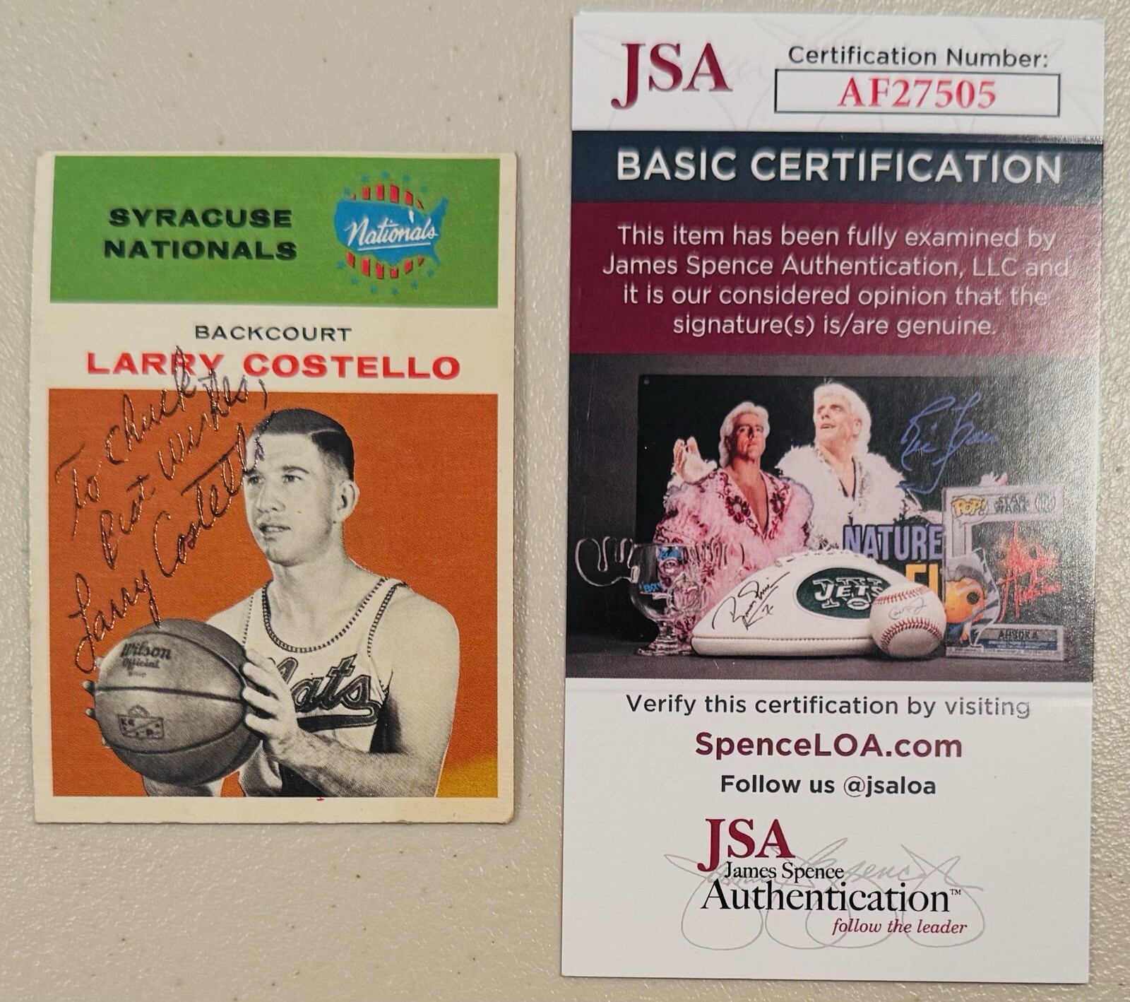 Larry Costello Signed Autographed 1961 - 1962 1961-62 Fleer Card #9 JSA Cert