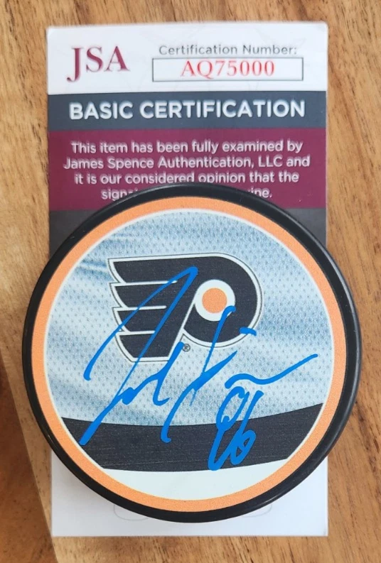 Joel Farabee Signed Reverse Retro Puck w/ JSA COA #AQ75000 Philadelphia Flyers