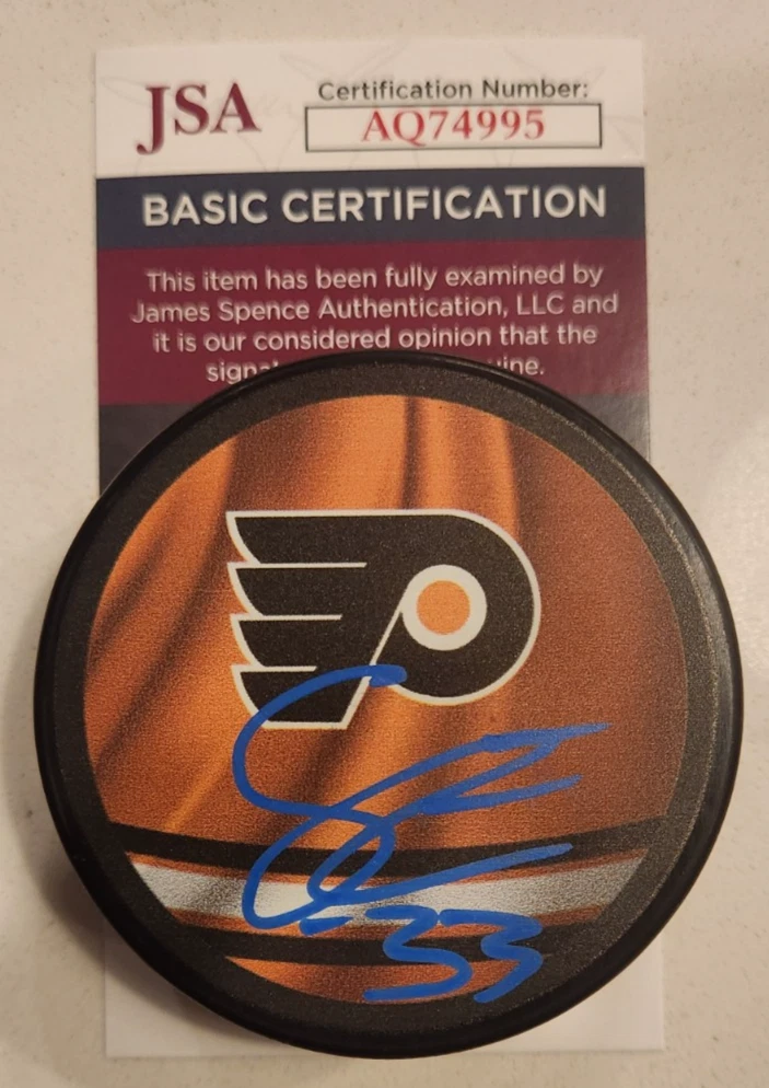 Samuel Ersson Signed Reverse Retro Puck w/ JSA COA #AQ74995 Philadelphia Flyers