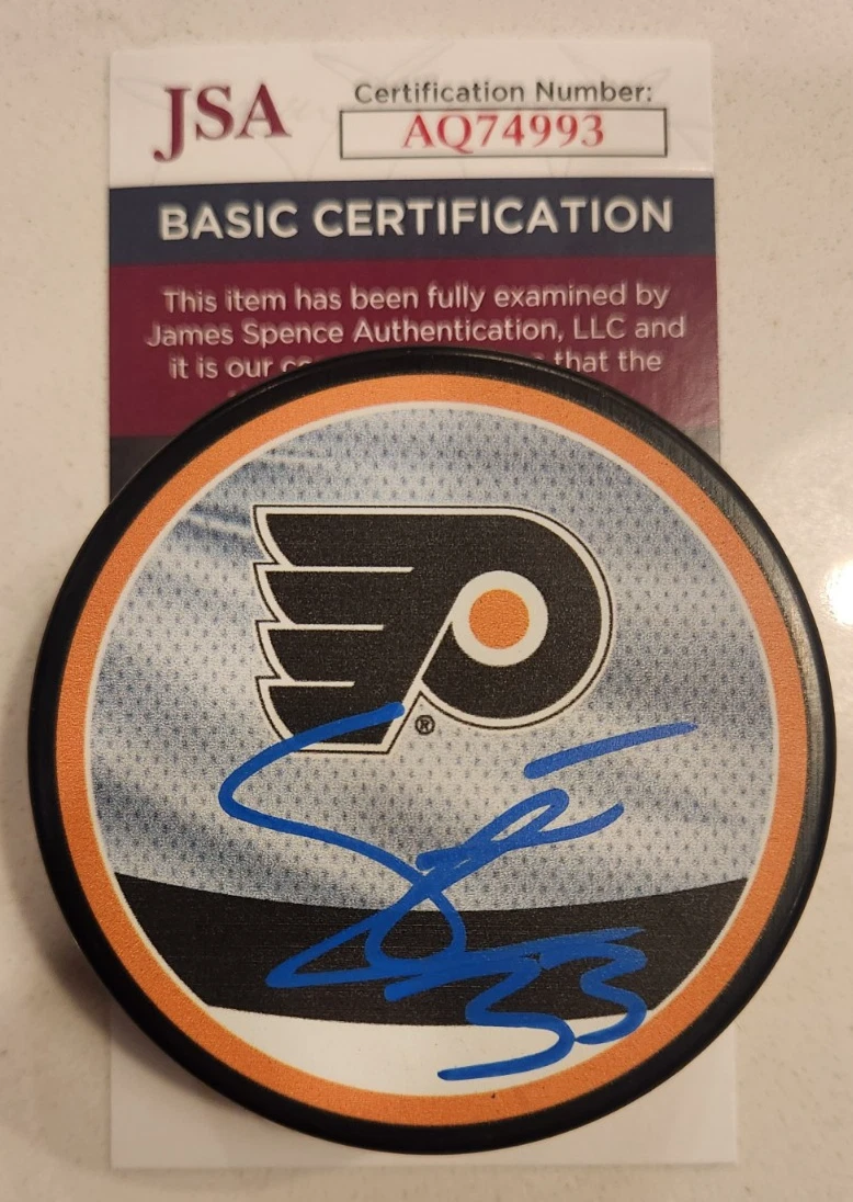 Samuel Ersson Signed Reverse Retro Puck w/ JSA COA #AQ74993 Philadelphia Flyers