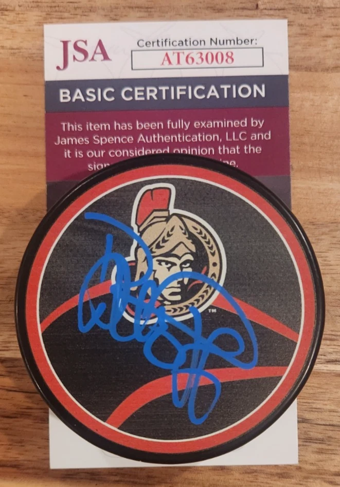 Daniel Alfredsson Signed Reverse Retro Puck w/ JSA COA #AT63008 Ottawa Senators