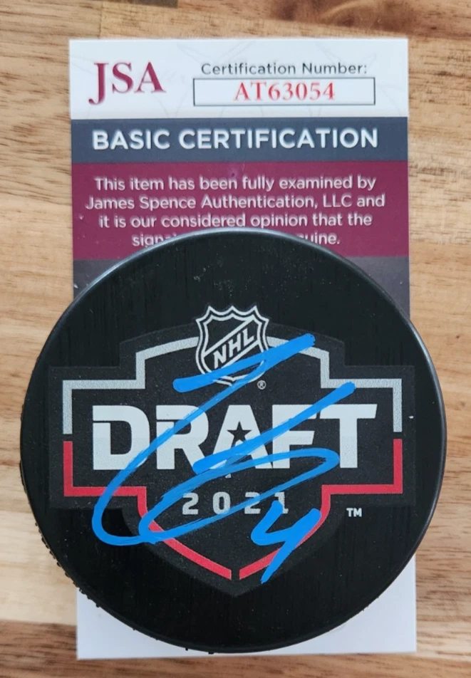 Cole Sillinger Signed 2021 NHL Draft Puck JSA COA #AT63054 Columbus Blue Jackets