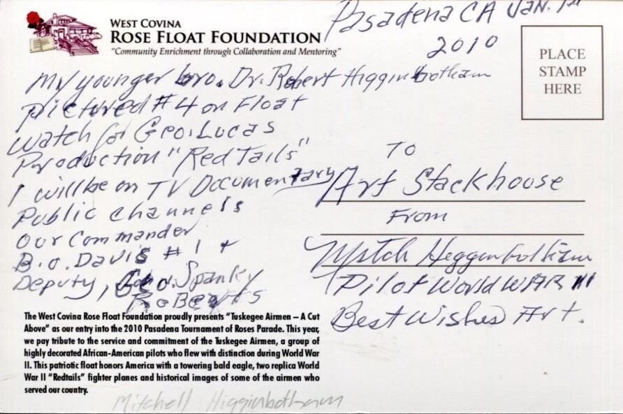 Dr. Mitchell Higginbotham The Tuskegee Airman WWII War Signed Autograph Postcard