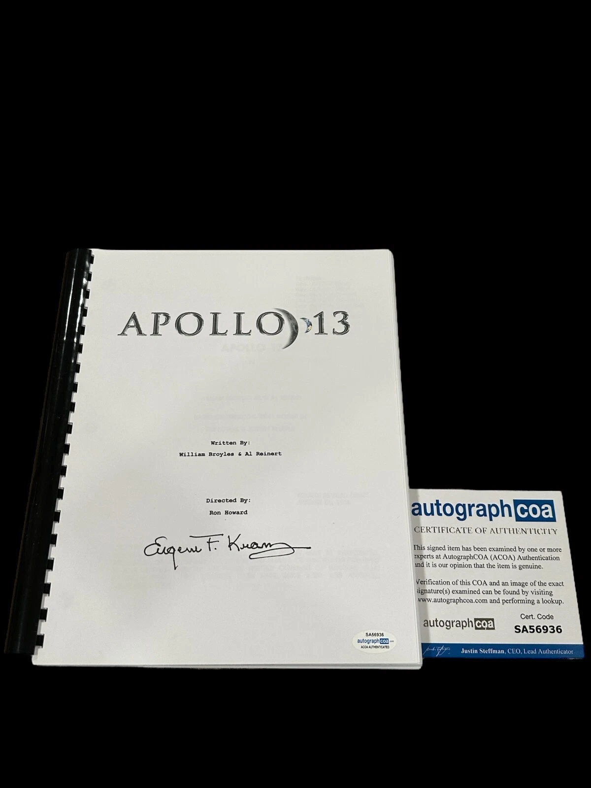Eugene Gene Kranz NASA Flight Director Signed Autograph Apollo 13 Script ACOA