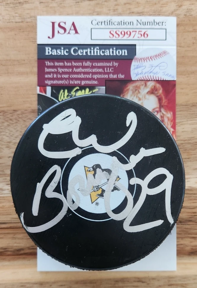 Phil Bourque Signed Logo Puck w/ JSA COA #SS99756 Pittsburgh Penguins
