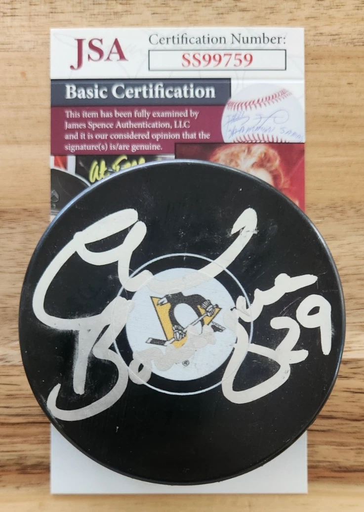 Phil Bourque Signed Logo Puck w/ JSA COA #SS99759 Pittsburgh Penguins
