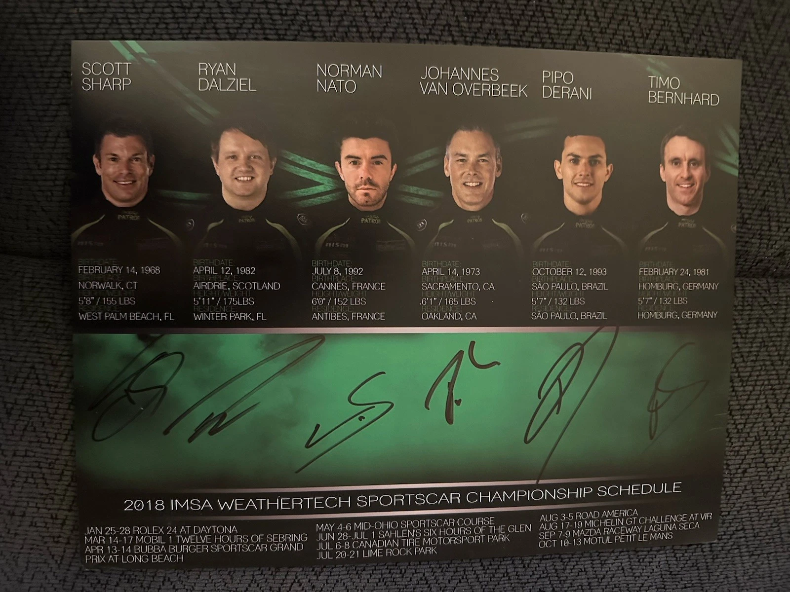 Scott Sharp Pipo Derani Norman Nato Ryan Dalziel + 2 Signed Promo Hero Card IMSA