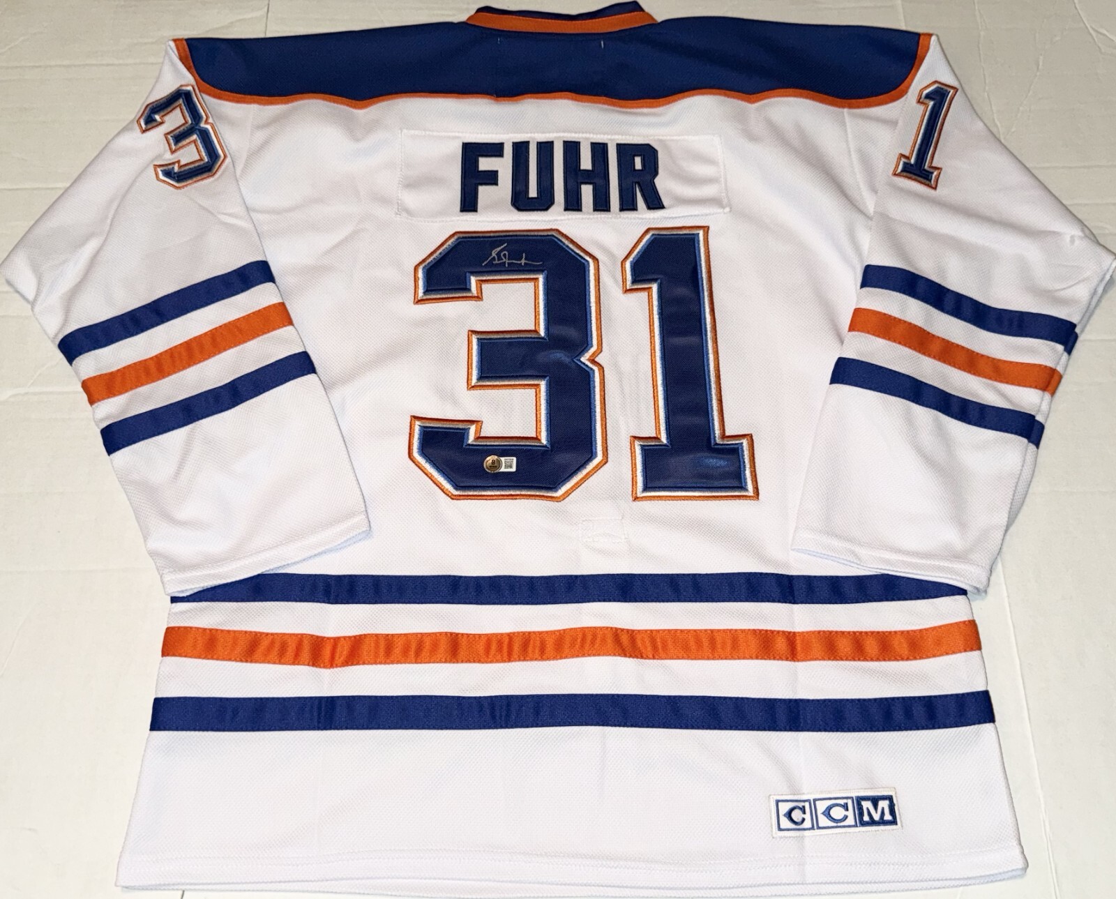 Grant Fuhr signed White Edmonton Oilers jersey autographed Beckett Witnessed
