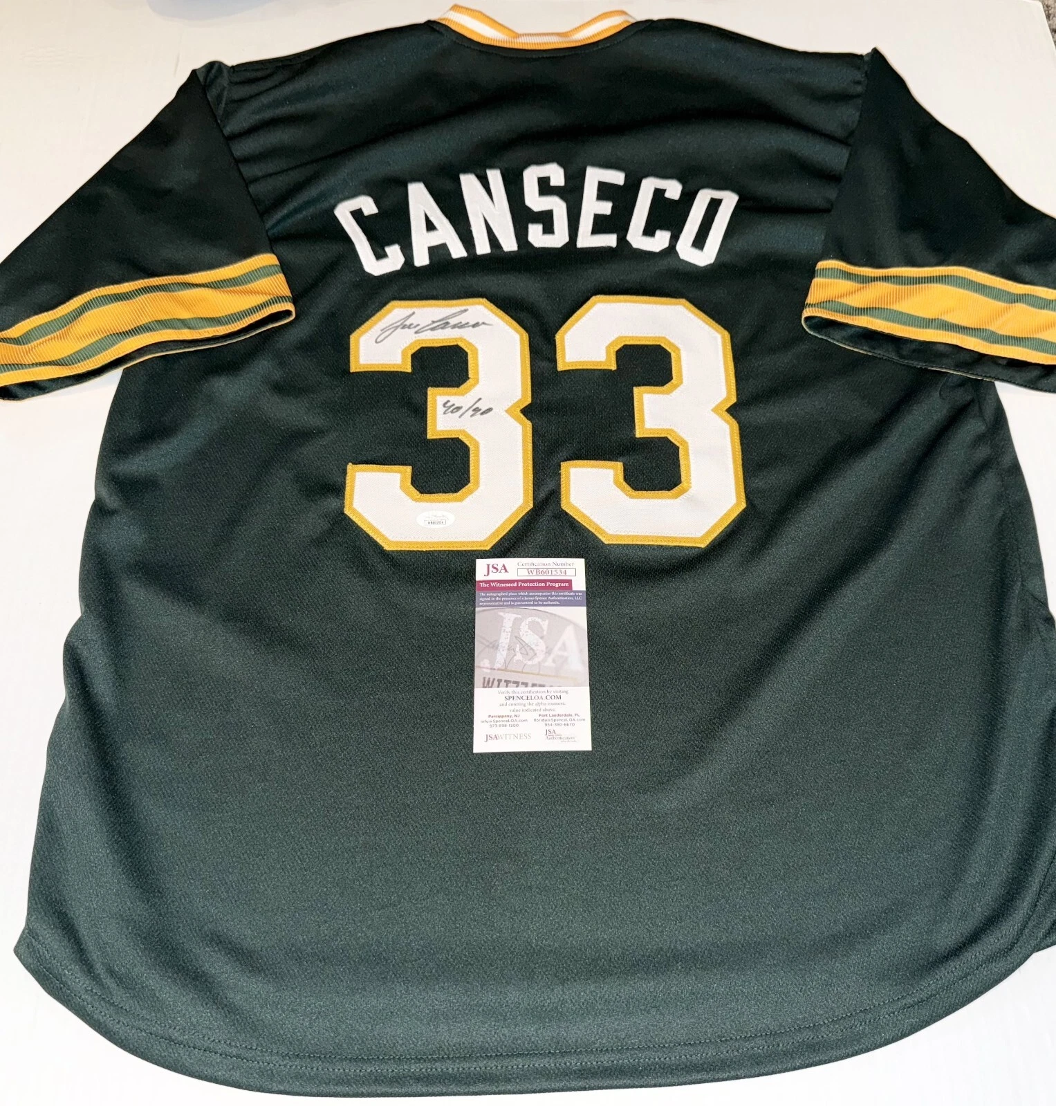 Jose Canseco signed Green Oakland A's Custom jersey W/ 40/40 Insc. JSA Witnessed