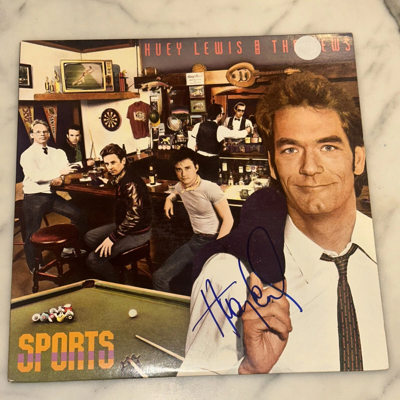 HUEY LEWIS Signed Sports LP ALBUM COVER Beckett Auth (BAS)
