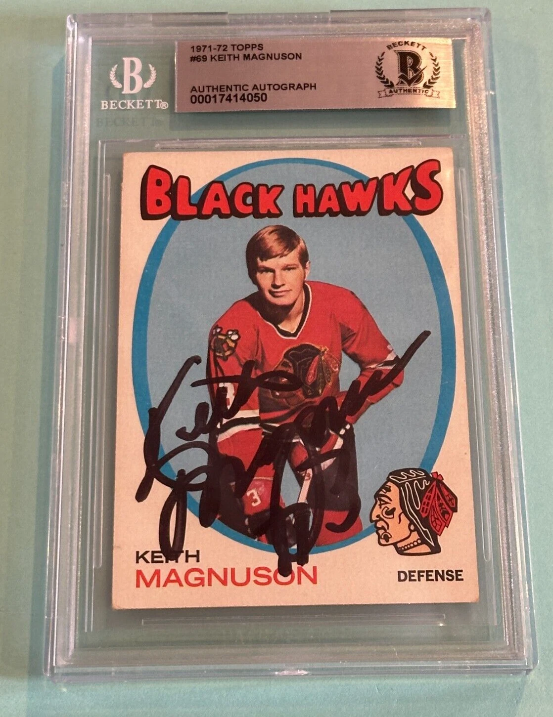 KEITH MAGNUSON Signed 1971-72 TOPPS Card #69 Beckett BAS