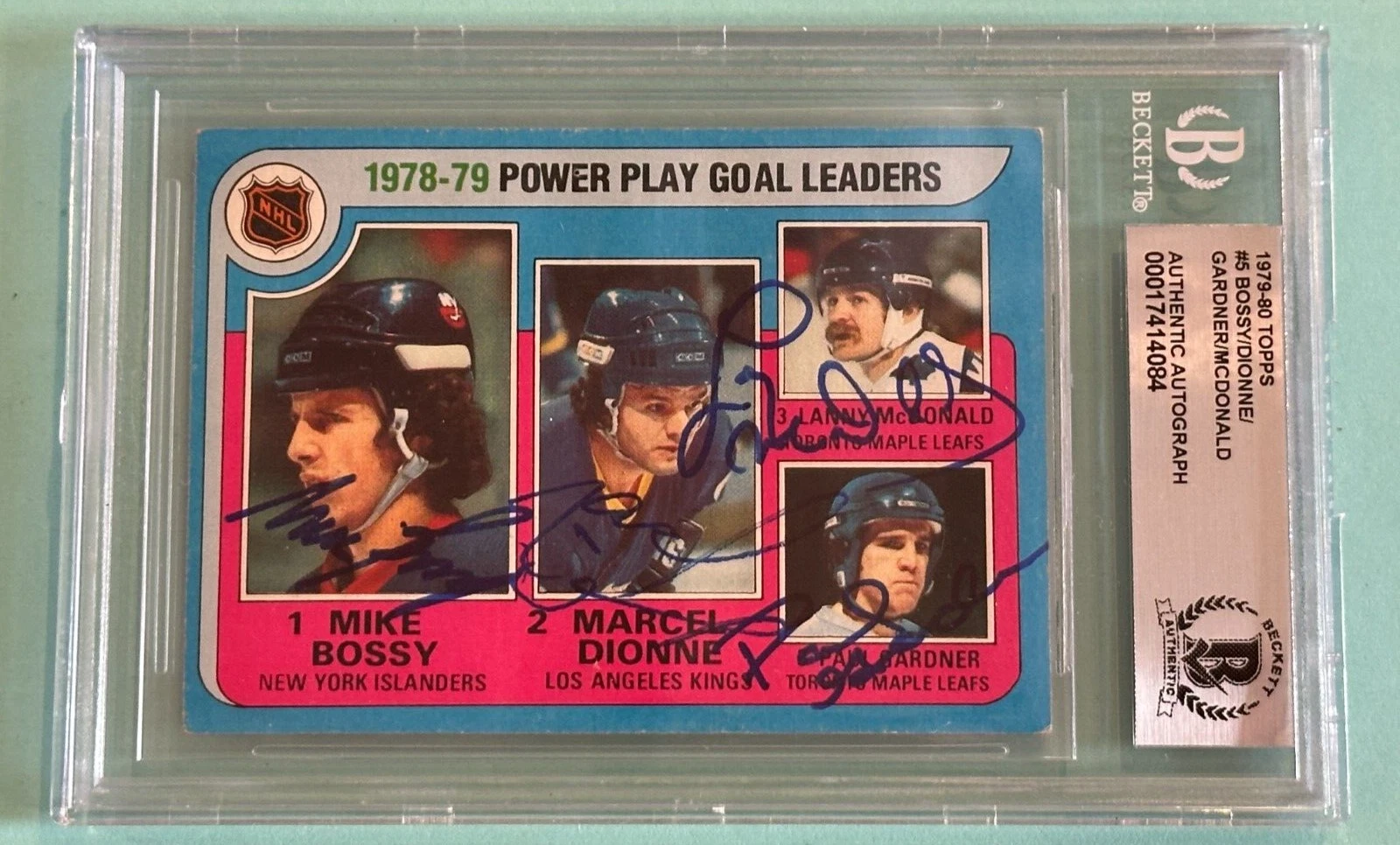 BOSSY, DIONNE, GARDNER & McDONALD Signed 1979-80 TOPPS Card #5 BAS
