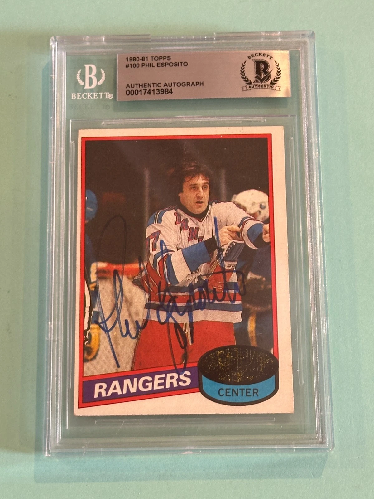 PHIL ESPOSITO Signed 1980-81 TOPPS Card #100 Beckett BAS