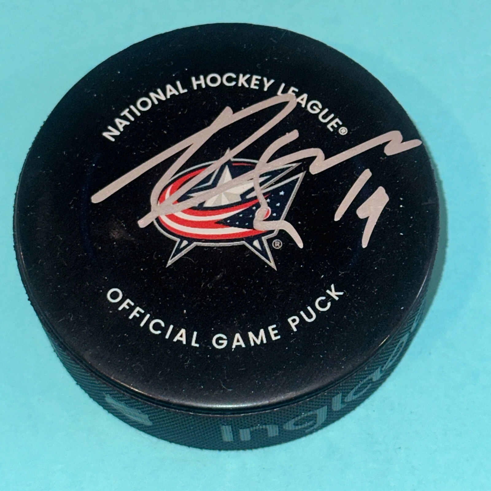 ADAM FANTILLI Signed Columbus BLUE JACKETS Official GAME Puck Beckett Auth (BAS)
