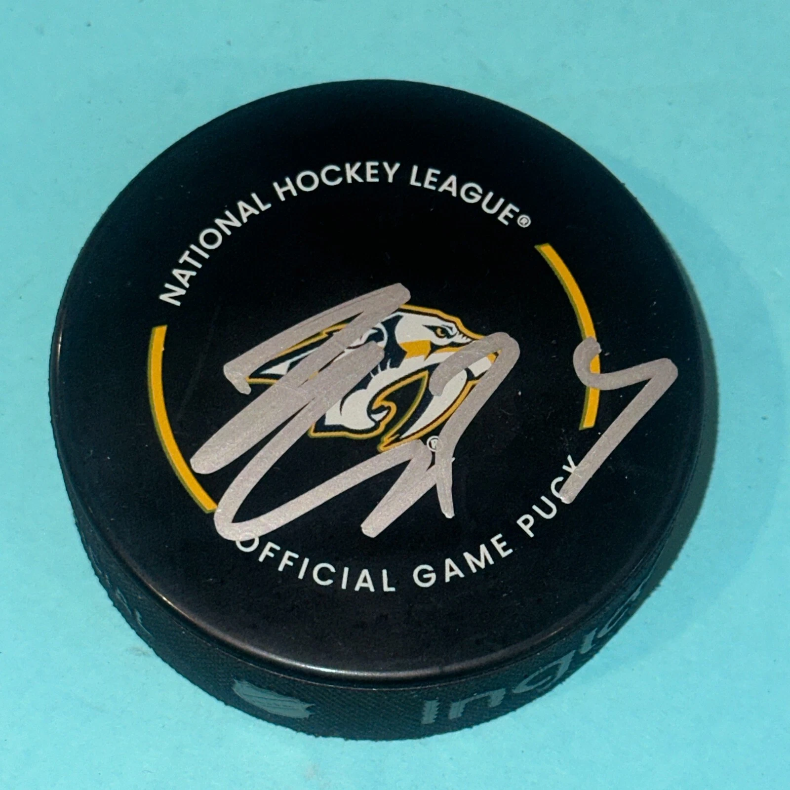 LUKE EVANGELISTA Signed Nashville PREDATORS Official GAME Puck Beckett (BAS)