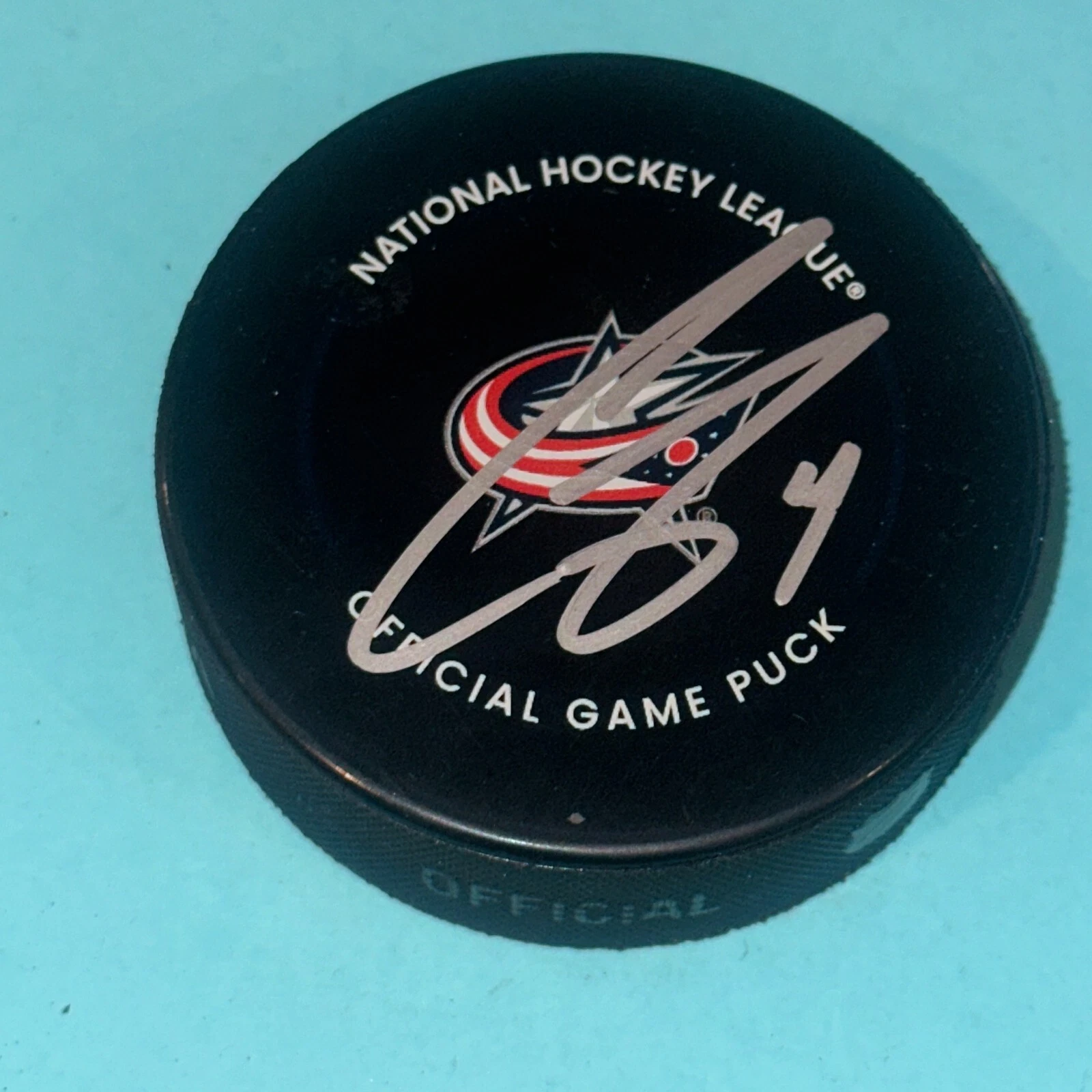 COLE SILLINGER Signed Columbus BLUE JACKETS Official GAME Puck Beckett (BAS)