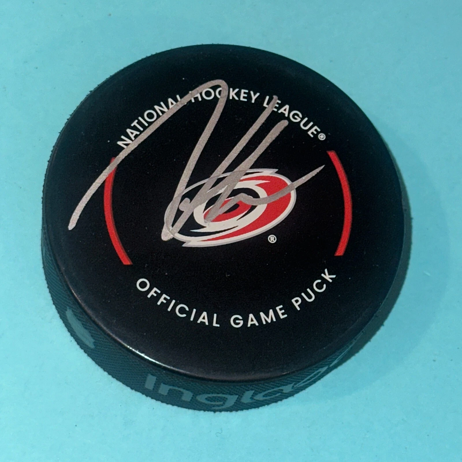 MARTIN NECAS Signed Carolina HURRICANES Official GAME Puck Beckett Auth BAS