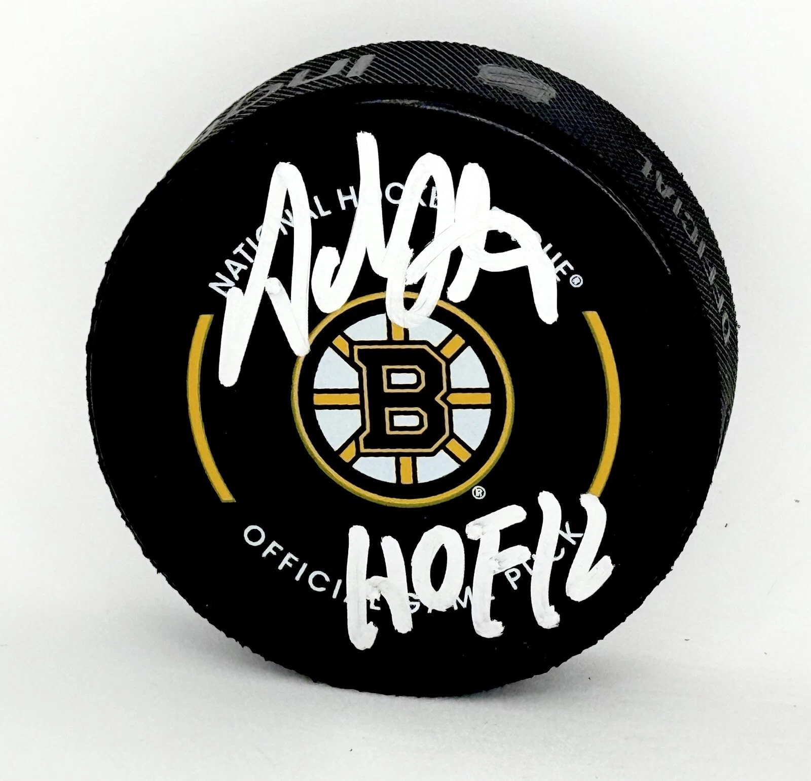 Adam Oates signed Boston Bruins Game Puck W/ HOF Inscription Beckett Witnessed