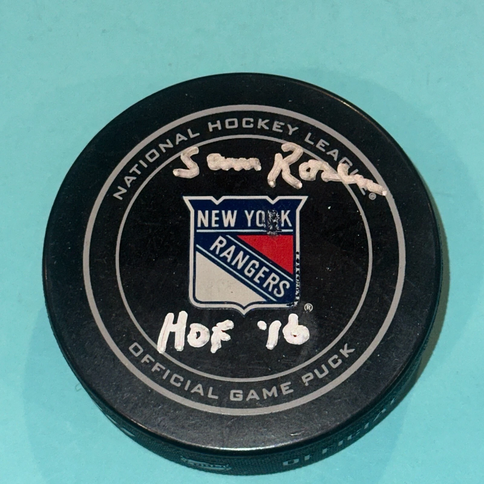 SAM ROSEN Signed New York RANGERS Official GAME Puck Beckett (BAS) w/ HOF Insc
