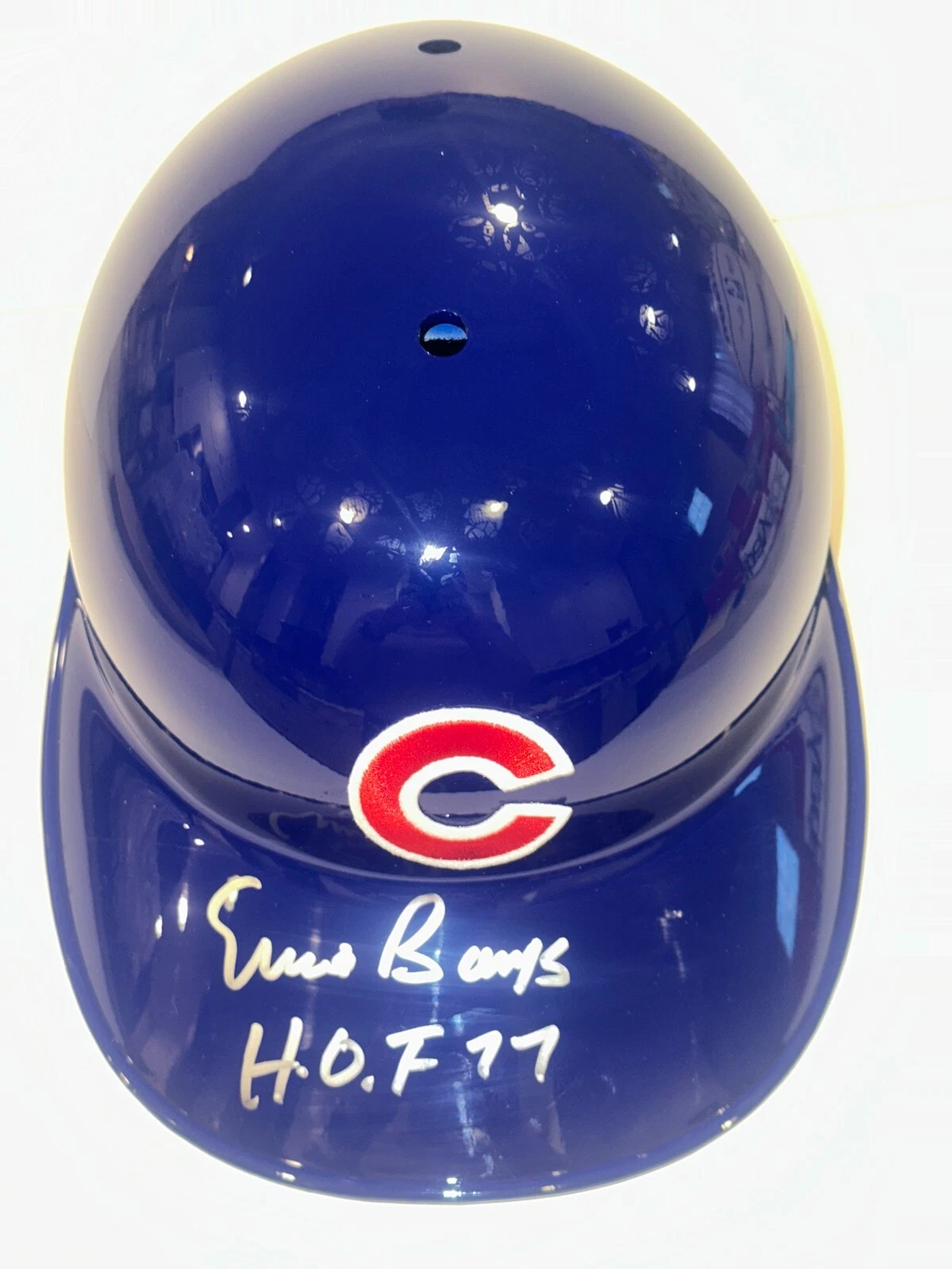 ERNIE BANKS Signed OFFICIAL CUBS Batting HELMET w/ HOF Inscrip & Beckett Auth.